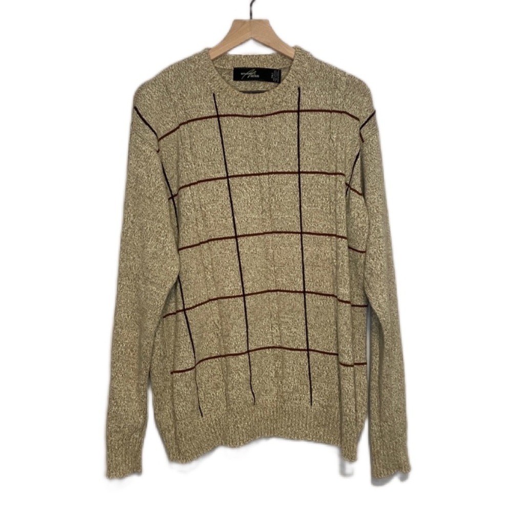 Vintage Bill Blass Studio 2XLT Knit Crewneck Pullover Sweater Beige Brown Stripe